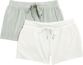 Jaclyn Assorted 2-Pack Velour Pajama Shorts in Aqua Grey/Cloud at Nordstrom Rack, Size X-Large