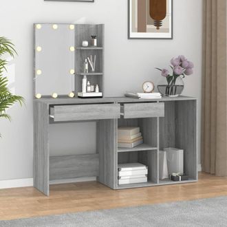 Berkfield Home LED Dressing Table with Cabinet Grey Sonoma Engineered Wood