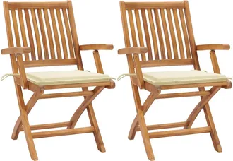 vidaXL Sillas De Jard&iacute;n 2 Unidades Con Cojines Crema Madera De Teca Vidaxl