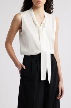 Kobi Halperin Tie Neck Sleeveless Stretch Silk Top in Ivory at Nordstrom, Size Medium