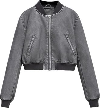 Generic Womens Faux Leather Zip Up Bomber Jacket Cropped Biker Coat with Baseball Collar & Pockets