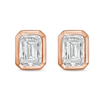 Diana M. Jewels 14Kt Rose Gold 15.00 cts Lab Grown Emerald Diamond Bezel Studs