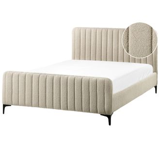 Beliani Cama Con Somier De Boucl&eacute; Con Cabecero Acolchado Patas De Metal Beige 140 X 200 Cm Lunan