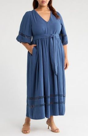 Caslon Belted Cotton Maxi Dress in Navy Denim at Nordstrom Rack, Size 1X