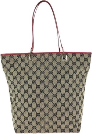 Gucci Pre-owned GG Canvas Tote Bag - Dames - Vintage Shopper - Beige - ONE Size - Leer - Vintage