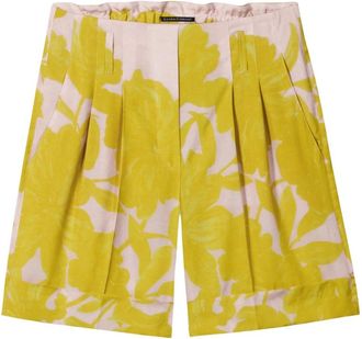Luisa Cerano Viscose Shorts met Bloemenprint - Dames - Korte Broeken - Geel - S - Korte Broeken