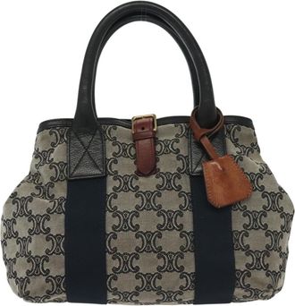 Celine Vintage Macadam Handbag Macadam Navy Canvas Bag (Pre-Owned)