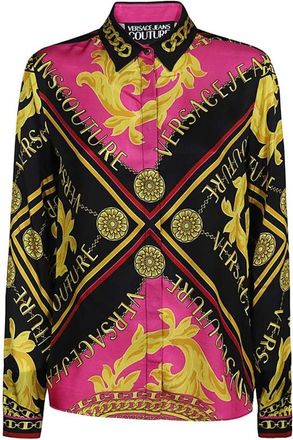 Versace Jeans Couture Viscose Shirt met Logoprint - Dames - Overhemden - Veelkleurig - XS - Overhemden