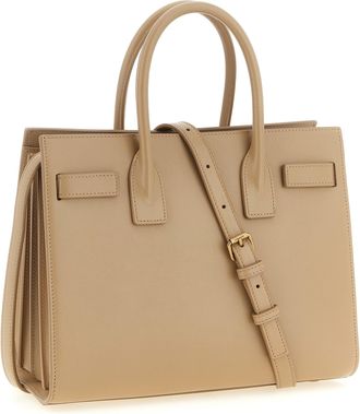 Saint Laurent Womens Sac Top Handle Bag Beige Calfskin Leather