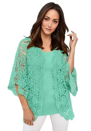 Jessica London Crochet Cardigan in Pale Seafoam at Nordstrom, Size 16