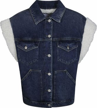 Dondup Blue Oversized Sherpa-Lined Denim Vest