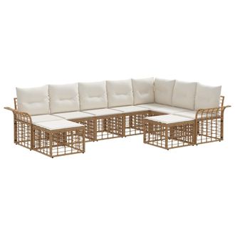 vidaXL Conjunto De Sof&aacute;s De Exterior 9 Pcs Natural Y Crema Poli&eacute;ster Vidaxl