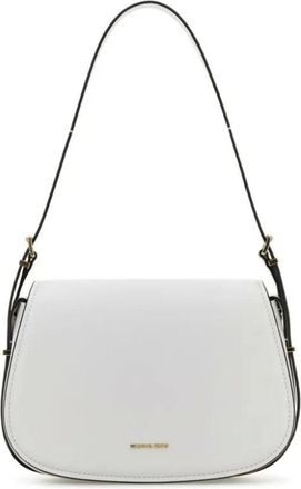 Michael Kors Tassen, Dames, Wit, ONE Size, Leren Schoudertas Lydia Flap