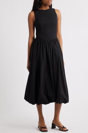Wayf Shay Bubble Hem Cocktail Midi Dress in Black at Nordstrom, Size X-Small