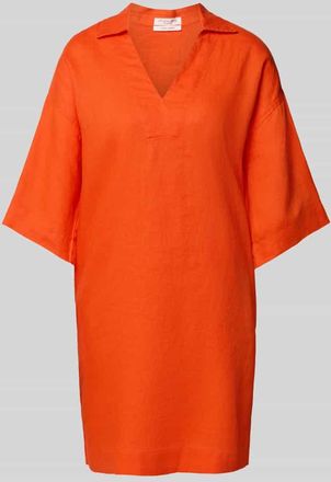 Christian Berg Knielanges Leinenkleid mit V-Ausschnitt in Dunkelorange, Größe 40