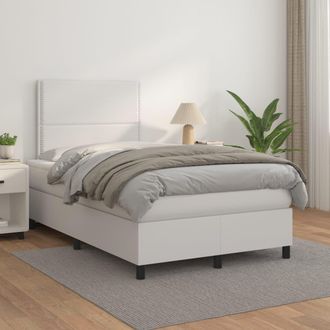vidaXL Vidaxl - Cama Box Spring Con Colch&oacute;n Cuero Sint&eacute;tico Blanco 120x200 Cm