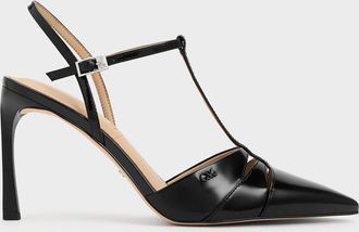 Charles & Keith Leather T-Bar Pointed-Toe Pumps