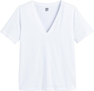 La Redoute Collections Loose T-shirt met V-hals, korte mouwen