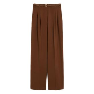 Max Mara Wide Trousers, female, Brown, Size: 2XS Flowing Pure Wool Trousers