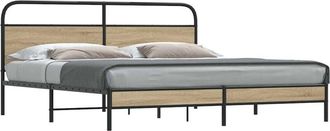 vidaXL Vidaxl - Estructura De Cama Sin Colch&oacute;n Metal Roble Ahumado 193x203 Cm