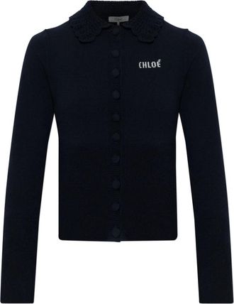 Chlo&eacute; Truien & Vesten, Dames, Blauw, M, Wol, Wol Cardigan Met Kraag