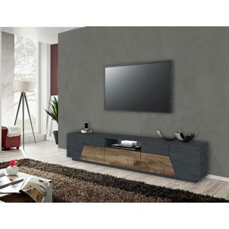 Dmora Dmora - Mueble de televisión Dfilipp, Aparador bajo para salón, base soporte tv, 100% Made in Italy, cm 220x43h46, Pizarra y Arce