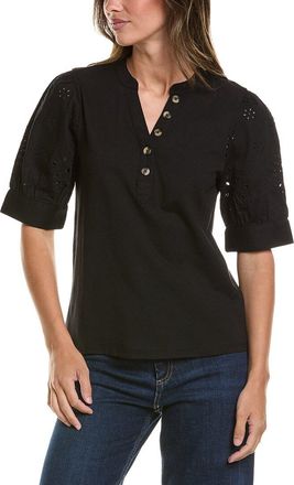 CeCe by Cynthia Steffe Cece Elbow Puff Sleeve Mixed Media Top
