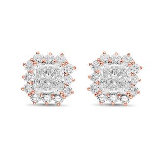 Diana M. Jewels 14kt rose gold 7cts lab grown Radiant Cut Diamond Halo Earrings