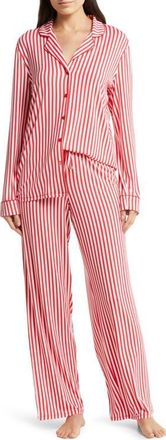 Nordstrom Moonlight Eco Knit Pajamas in Red Lollipop Ticking Stripe at Nordstrom, Size Small