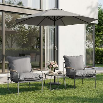 Woltu Woltu Conjunto De Jard&iacute;n De 3 Piezas: 1 Mesa De Centro Y 2 Sillas Para 2 Personas, Gris