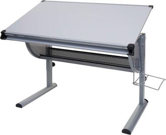 Hhg [nunca Usado] Escritorio Infantil/juvenil Escritorio Escolar Escritorio De Oficina Oxford, Regulable En Altura, Inclinable, Gris