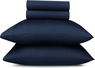 California Design Den Signature Comfort 100% Egyptian Cotton Soft Sateen Sheet Set in Dark Denim Blue at Nordstrom, Size Queen