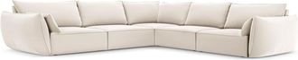 MICADONI Sofá esquinero simétrico 7 plazas de terciopelo beige claro