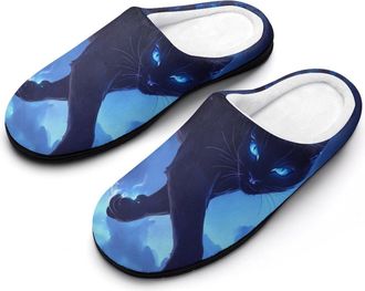 Generic Black Cat Galaxy Mens House Slippers Memory Foam Washable Cotton Slip on Home Shoes