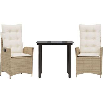 vidaXL Vidaxl - Set Comedor De Jard&iacute;n 3 Pzas Con Cojines Rat&aacute;n Sint&eacute;tico Beige