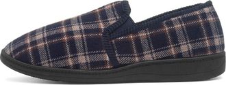 Jo & Joe Carl Mens Navy Check Full Slipper - Size 10 UK - Blue