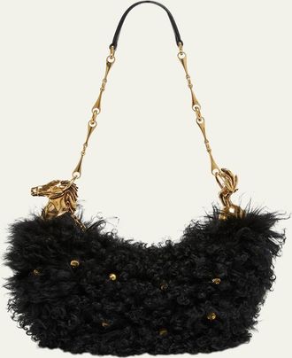 Chlo&eacute; Chain Horse Shoulder Bag in Curly Shearling
