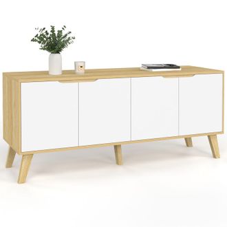IDMarket Idmarket - Credenza Bassa Scandinava 140 Cm Finn In Legno Effetto Faggio 4 Ante Bianche