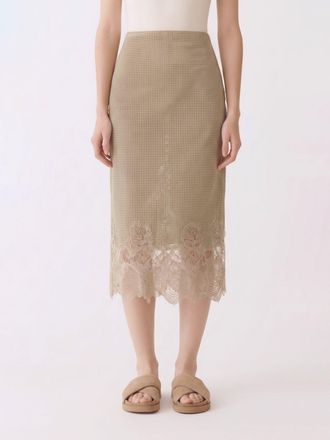 Fabiana Filippi Gonna midi in camoscio traforata con inserti in pizzo