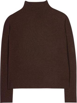 Luisa Cerano Kasjmier Mix Trui met Opgerolde Kraag - Dames - Coltruien - Bruin - XL - Kasjmier - Truien & Vesten