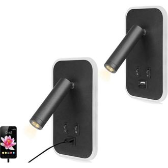 OEM Applique Da Parete A 2 Unit&agrave; Led - Interruttore Integrato, Porta Usb, Dimmerabile, Luce Calda 13w, Nera