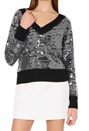 Milly Ilaria Sequin V-Neck Sweater Top In Black