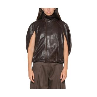 SIMKHAI Jassen, Dames, Bruin, S, Leer, High Neck Leather Jacket