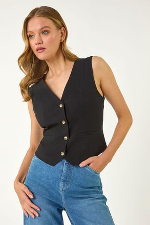 Roman Cotton V-Neck Button Through Waistcoat