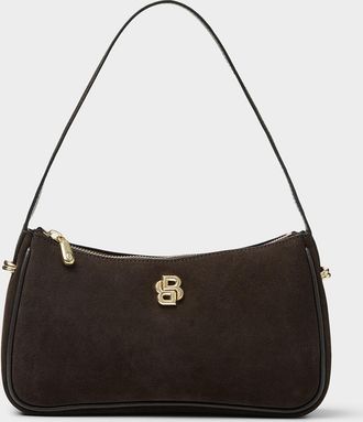 BOSS Womens Metallic-logo suede shoulder bag