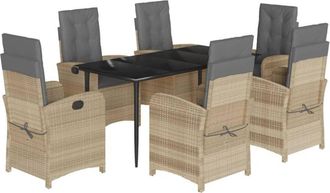 vidaXL Set Comedor De Jard&iacute;n 7 Pzas Con Cojines Rat&aacute;n Sint&eacute;tico Beige Vidaxl