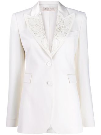 Pucci bead embellished lapel blazer - women - Cotton/Polyester/Viscose/Mohair/Other fibres/Virgin Wool - 40 - White