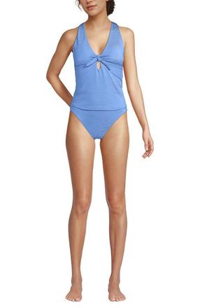 Lands End Shine Ribbed Tankini Top and High Waisted Bottom Swimsuit Set in Lake Blue Ottoman at Nordstrom, Size X-Small