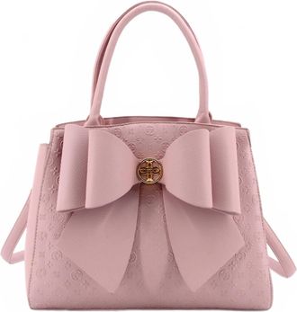 Like Dreams Womens Crossi Elegance Large Bow Vegan Leather Satchel In Blush
