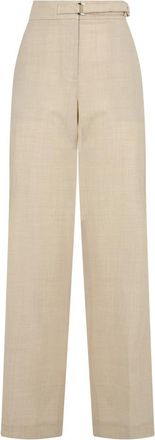 Moorer Broek met hoge taille en riem - Dames - Wijde Broeken - Beige - XS - Wol - Broeken